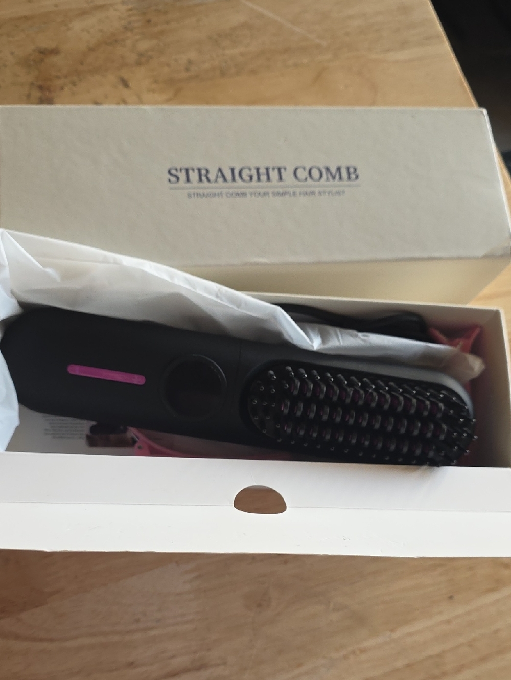 Straight Comb Heated Hair Brush - Black with Pink Accents